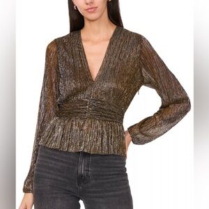 Parker Women's‎ Olivia Lurex Metallic-Stripe V-Neck Peplum Top Size XXS